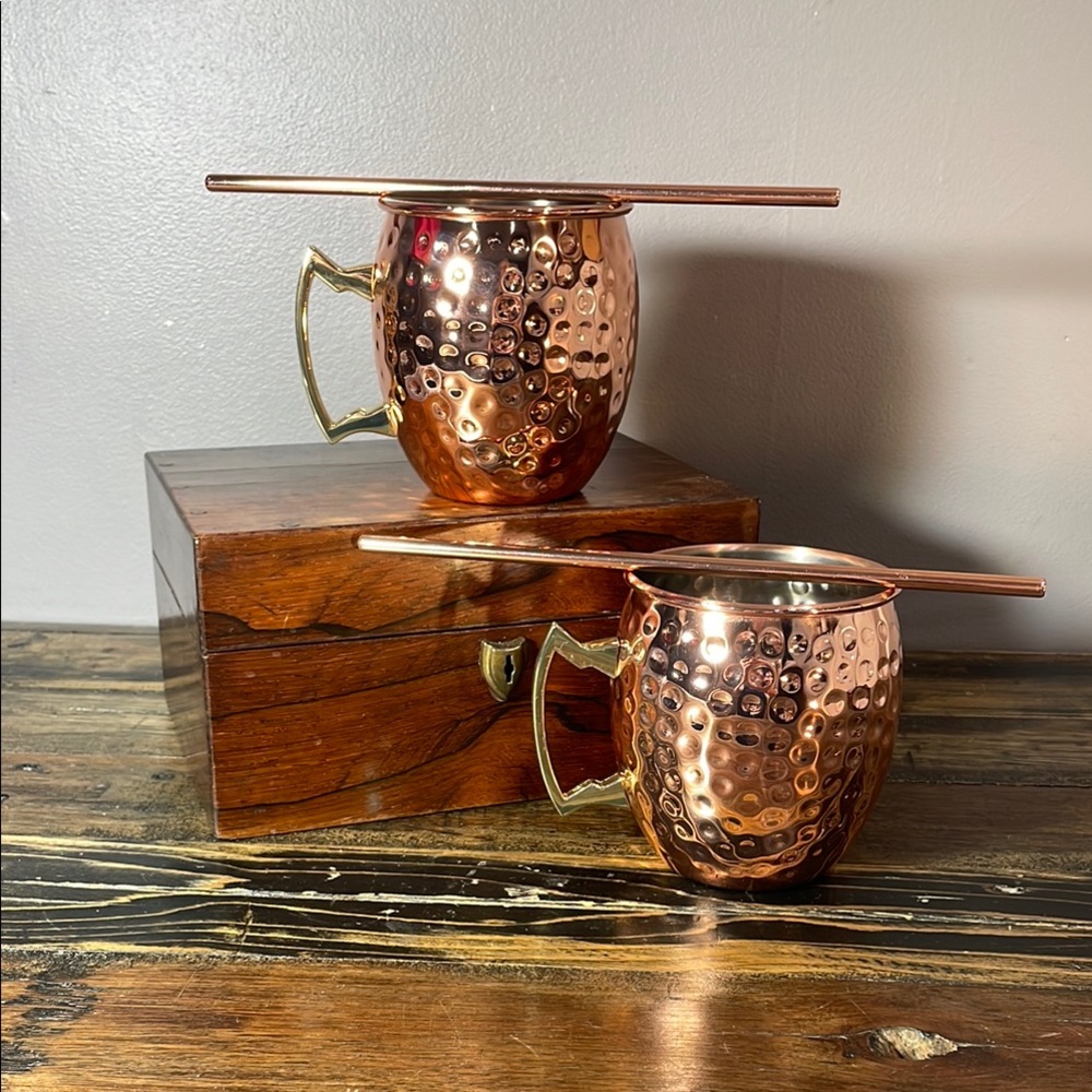 Top Try Moscow Mule copper mugs - set of 2 100% handcrafted NEW IN BOX gorgeous!